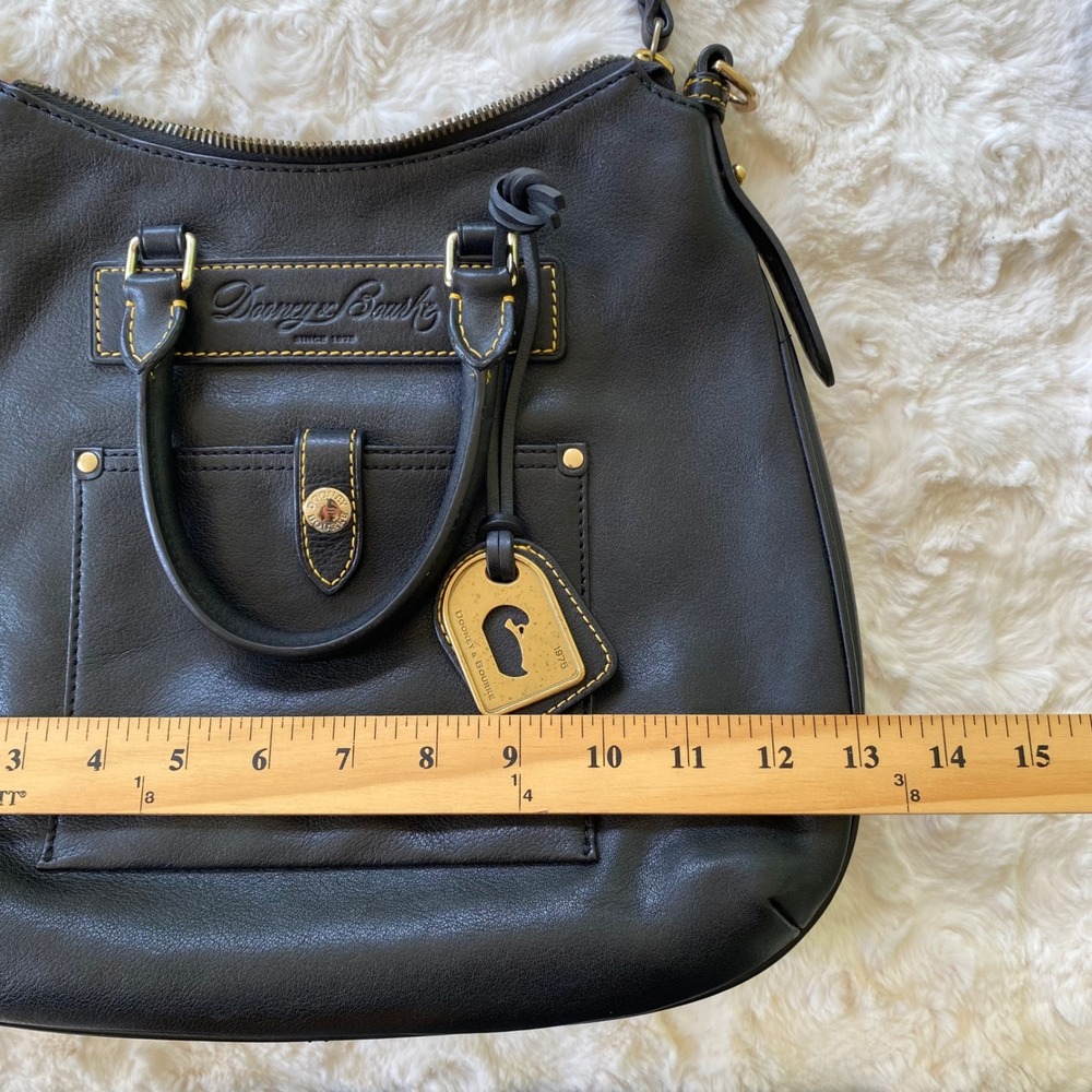 Dooney & Bourke Teardrop Satchel Black Florentine Vacchetta Leather Shoulder Bag - Picture 12 of 14
